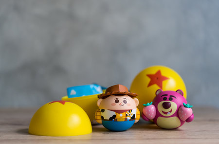 Samut Prakan, Thailand - November 13, 2022 : Toy story collection wobbling figure model from Miniso Thailand, This time, Nong comes in the concept of rolling ball.のeditorial素材