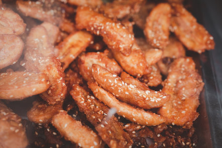 Fried banana mix sesame, Thai called Kluay Thod. Select focused. Thai street food