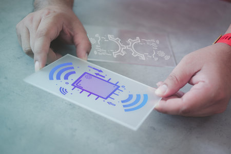 Man holding icon world with connect of global data connection and our innovative technologies for...