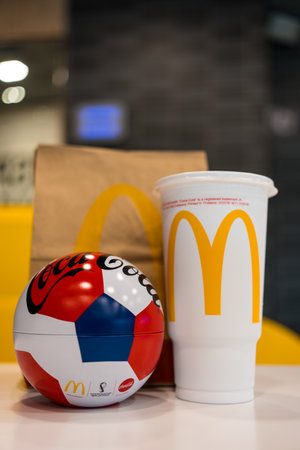 Bangkok, Thailand - November 21, 2022 : World cup collection from McDonald pleases football fans with a special World cup collection. get free for buy FIFA Burger Set, with 6 designs to choose fromのeditorial素材