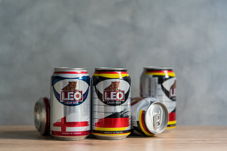 Samut Prakan, Thailand - November 28, 2022 : Launches a special edition beer can of FIFA limited edition, FIFA World Cup 2022. Close upのeditorial素材