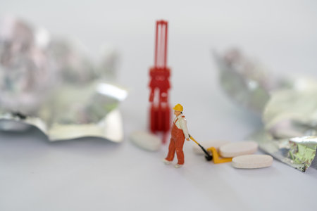 Health care and check up, medical or pharmaceutical industry business concept, miniature worker to...