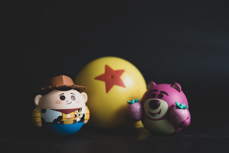 Samut Prakan, Thailand - December 2, 2022 : Toy story collection wobbling figure model from Miniso Thailand, This time, Nong comes in the concept of rolling ball.のeditorial素材