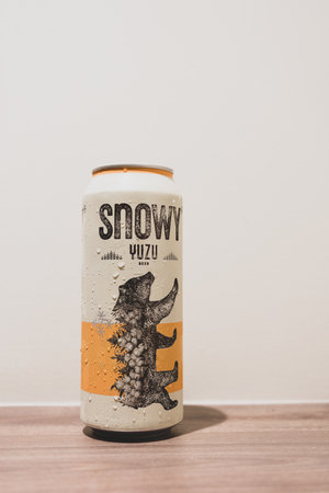 Bangkok, Thailand - December 12, 2022 : A can of craft beer from Thailand, flavor yuzu beer. Snowy...