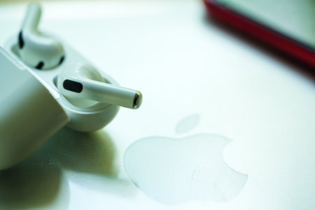 Bangkok, Thailand - December 12, 2022 : New Apple AirPods 3 after unboxing. close upのeditorial素材