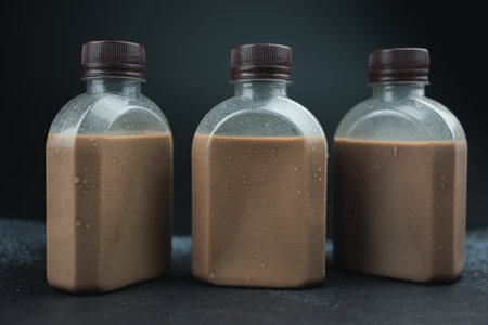 Plastic coffee bottle with lid. ready to drink coffee in small size bottles is quite popular order to home.の写真素材