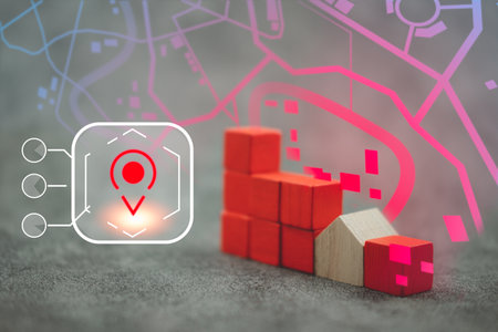 Location pin icon with map and home. Concept of finding a home to buy or rent. Search for housing options. Finding a new home location concept.の写真素材