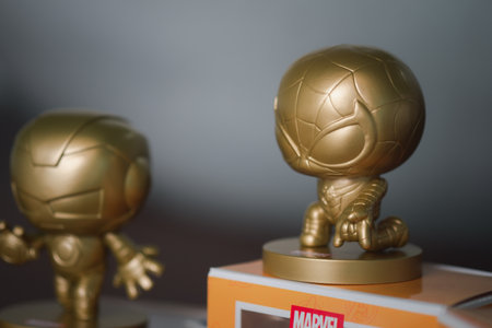 Samut Prakan, Thailand - February 16, 2023 : Miniso Marvel Collection Golden figure now from MINISO Thailand, collection decoration.のeditorial素材