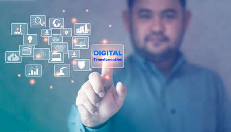 Digital transformation technology strategy, digitization and digitalization of business processes and data, optimize and automate operations, service management, internet and cloud computingの写真素材