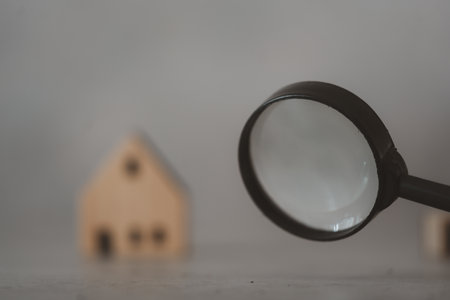 House searching concept with a magnifying glass. House huntingの写真素材