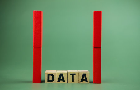 Data word written on wood block and protect with red wood block with copy space, data is the important a protect. Data is an investment decision. Data is essential in learning or businessの写真素材