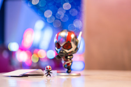 Samut Prakan, Thailand - Mar 4, 2023: Cute toy model Ant-Man. Movie Ant-Man 3 and the Wasp :...