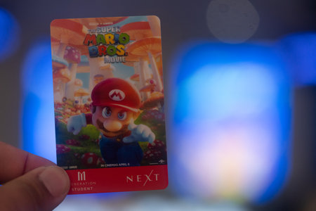 Bangkok, Thailand - April 13, 2023 : The M Generation Next card is used as a discount for watching movies in the Major Group. New collection card of The Super Mario Bros form Major Cineplex.のeditorial素材