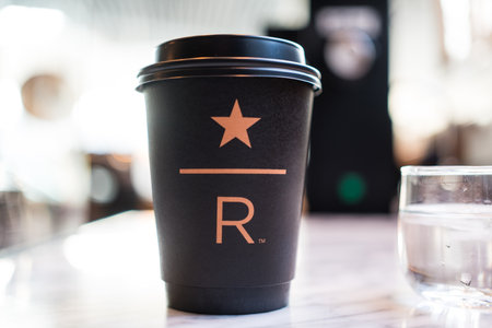 Samut Prakan, Thailand - May 19, 2023 : Close up Starbucks Reserve hot coffee. Starbucks corporation...