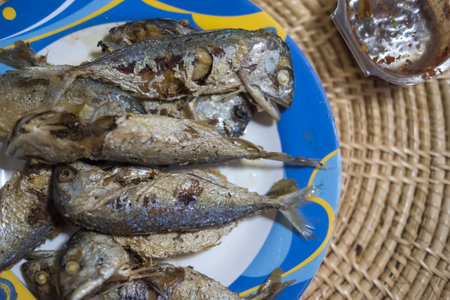 Homemade Mackerel fry in close up. Thai food styleの写真素材