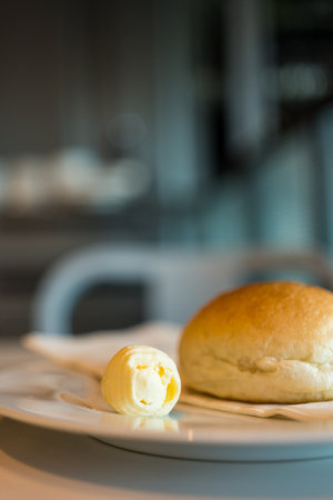 Close up butter. Soft butter for spreading on bread. Carbohydrates, fat conceptの写真素材