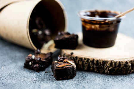 Small sweet topping with chocolate chips and slice almonds. Close upの写真素材