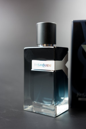 Samut Prakan, Thailand - July 11, 2023 : Close up of perfume bottles by perfumery Yves Saint Laurent...