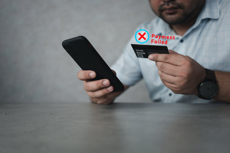 Male using credit card to online payment and money transfer and payment failed. Declined transaction...