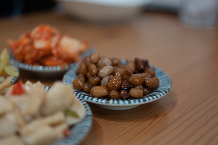 Korean delicious beans and peanuts side dish. Selective focus in peanutsの写真素材