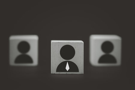 One people icon in front any wood block. Relationship Management  structure Human Resources HR...