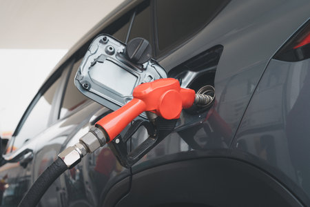 Refuel car with petrol, refueling car at the refuel station