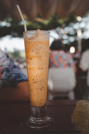 Passion fruit, kind of tropical fruit smoothie, delicious tropical smoothie drinkの写真素材