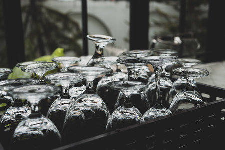 Wine glasses are stored in an inverted manner ready for events and functions safely and securely.