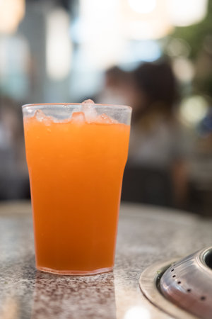Cool of punch drink. summer non-alcoholic drink with ice. Close up