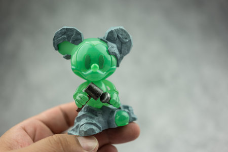 Bangkok, Thailand - October 11, 2023 : A figurres Jade mickey. Disney 100th anniversary Mickey...