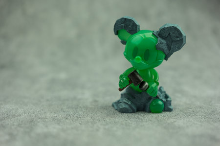 Bangkok, Thailand - October 15, 2023 : A figurres Jade mickey. Disney 100th anniversary Mickey Ever-Curious Series Figures from POP MART.のeditorial素材