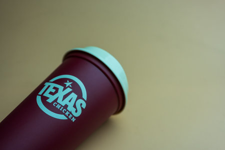 Bangkok, Thailand - October 15, 2023 : A Texas drink cup for free when purchasing food and beverages...