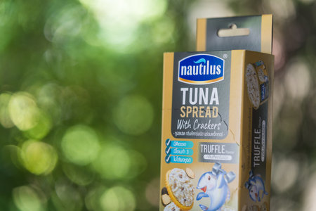 Bangkok, Thailand - October 23, 2023 : Nautilus Tuna Spread new flavors, truffle is flavor is currently trending. Thailand Pataya Food Group, a producer of processed seafood under the Nautilus brandのeditorial素材