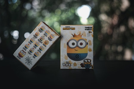 Bangkok, Thailand - October 29, 2023 : Minions Random Box, BOB 1.0, can be randomly selected up to 12 and secret 1 designs, plus the little one can even fall down a price 229 THB from Miniso Thailandのeditorial素材