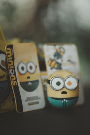 Samut Prakan, Thailand - November 11, 2023 : Cute figurine of new blind box or random box, Action Figure Minion, BOB 1.0 collection sall in Thailand at Miniso shop.のeditorial素材