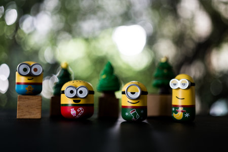 Bangkok, Thailand - November 11, 2023 : Minions Q-TOPPING Christmas Version. Cute a little Minion character of Christmas Versionのeditorial素材