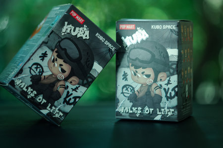 Bangkok, Thailand - November 11, 2023 : Box of Pop mart of KUBO walks of life series figures. The whole set contains 12 blind boxesのeditorial素材