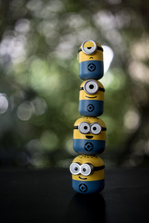 Bangkok, Thailand - November 23, 2023 : Cute a little Minion character from Opening a Q-TOPPING 1.0 Blind Box from Miniso Thailand. The surprise unboxing a unique and thrilling experience.のeditorial素材