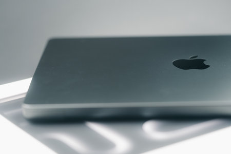 Bangkok, Thailand - December 5, 2023 : A new modern design of space black colour of Apple MacBook Pro M3 Max 14 Inch screen, 14 core CPU and 30-core GPU place on a boxのeditorial素材