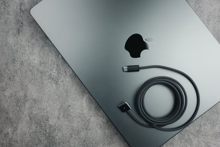 Bangkok, Thailand - December 7, 2023 : Space Black M3 Max MacBook Pro size 14 inches with black...