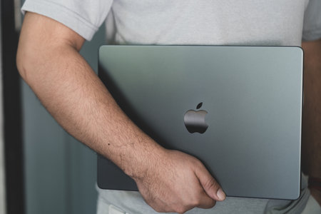 Bangkok, Thailand - December 7, 2023 : Close up Apple MacBook Pro M3 Max, High tech laptop and modern design, Space Black colour, 14 Inch screen, 14 core CPU and 30-core GPUのeditorial素材