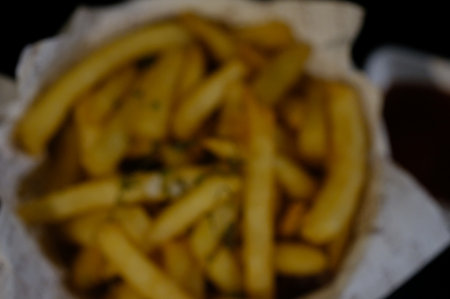 Blur background of french fries. Top viewの写真素材