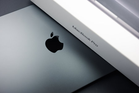 Bangkok, Thailand -December 12, 2023 : The new MacBook Pro with M3 Max, Space black color. High technology laptop and modern design.のeditorial素材