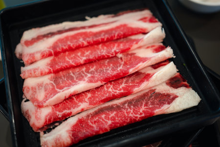 Premium rae beef in Shabu restaurant. C;ose upの写真素材