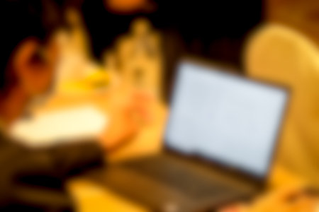 Blur background of man use the laptop keyboard close upの写真素材