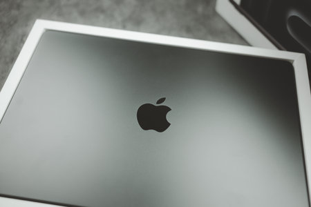 Bangkok, Thailand - December 15, 2023 : New Apple MacBook Pro with M3 chip Space Black colour in 2023 a dazzling new lookのeditorial素材