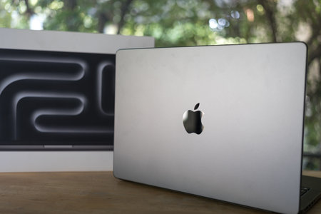 Bangkok, Thailand - December 15, 2023 : Apple MacBook Pro M3 Max high tech laptop and modern design, Space Black colour. Apple launched a new MacBook Pro M3 in 2023のeditorial素材