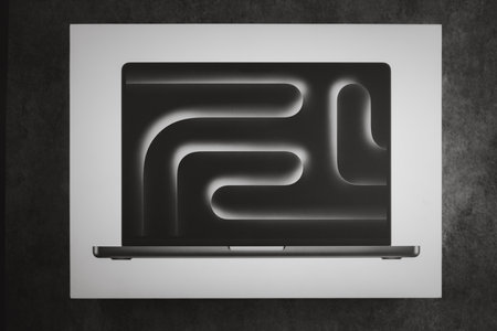 Bangkok, Thailand -December 15, 2023 : A Box of Apple MacBook Pro, M3 Max, Space black colour, processor designed by Apple Incのeditorial素材