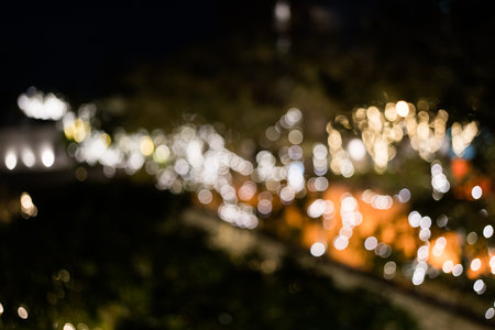 Abstract bokhe night light on street in the city blurred light bokhe. Blur background.の写真素材