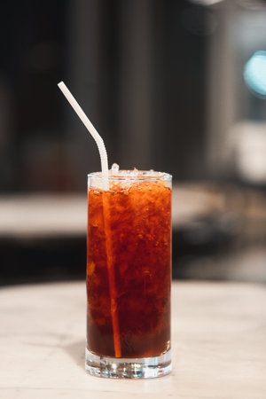 Delicious refreshing summer iced tea in a glass. Close upの写真素材